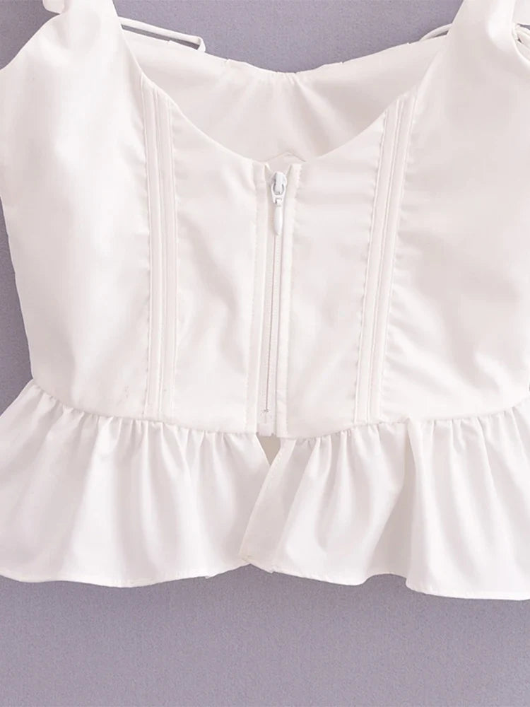 Chu Sau beauty Women New Fashion Sweet Square Collar Tank Top Sexy Backless Chic Fish Bone Cropped Tops Palace Style Corset Top