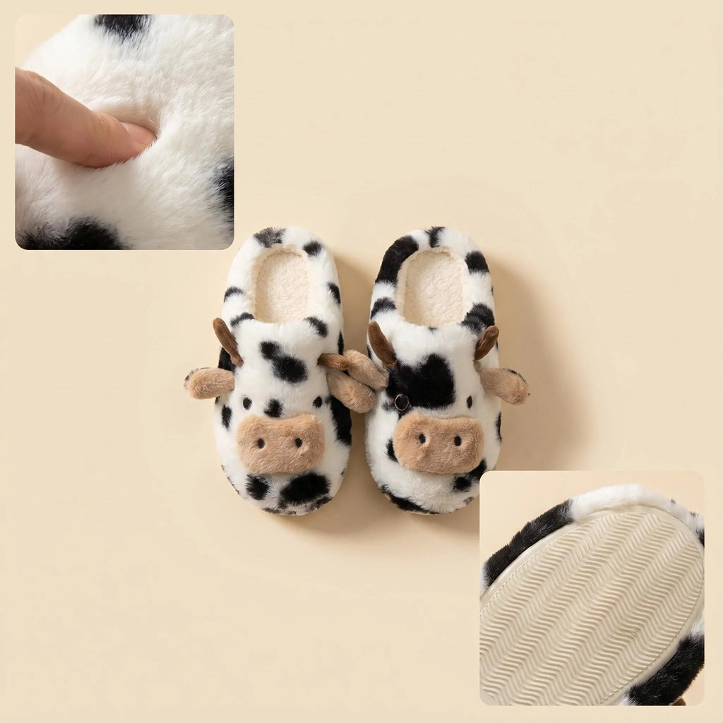 A Pair of Cute Cartoon 3D Cow Plush Slippers for Women, Comfortable Fluffy Home Slippers with Soft Soles for the Bedroom, Cute 3D Milk-Themed Warm Non-Slip Indoor Slippers, Lightweight and Silent Comfortable Shoes for Women, a Top Choice for Holiday Gifts