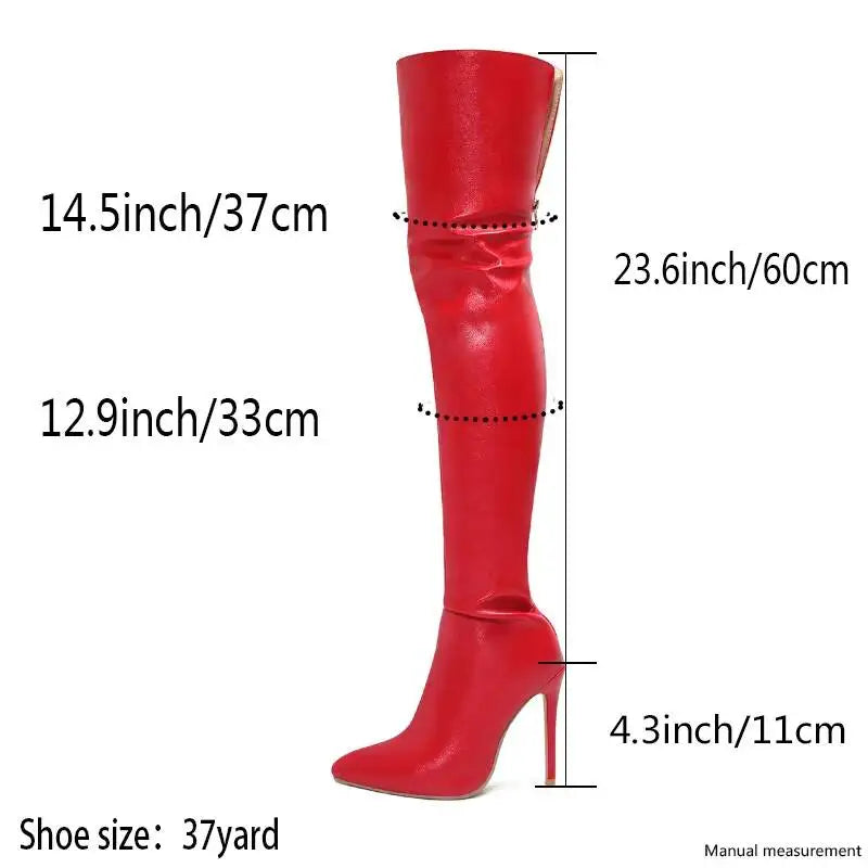 2026 Black Over The Knee Boots Stiletto High Heels 11 Cm Club Party Slim Leg Boots Size 46 Waterproof Personality Boots