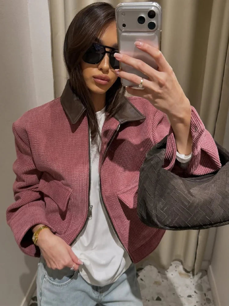 SLTNX Spring Pink Casual Jacket Women's Loose Fit Streetwear Front Zipper Pockets Lounge Wear Daily Outerwear