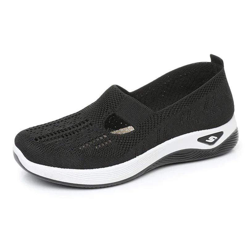 Women's Casual Mesh Sneakers – Cut-Out T-Strap & Cushioned Wedge Sole