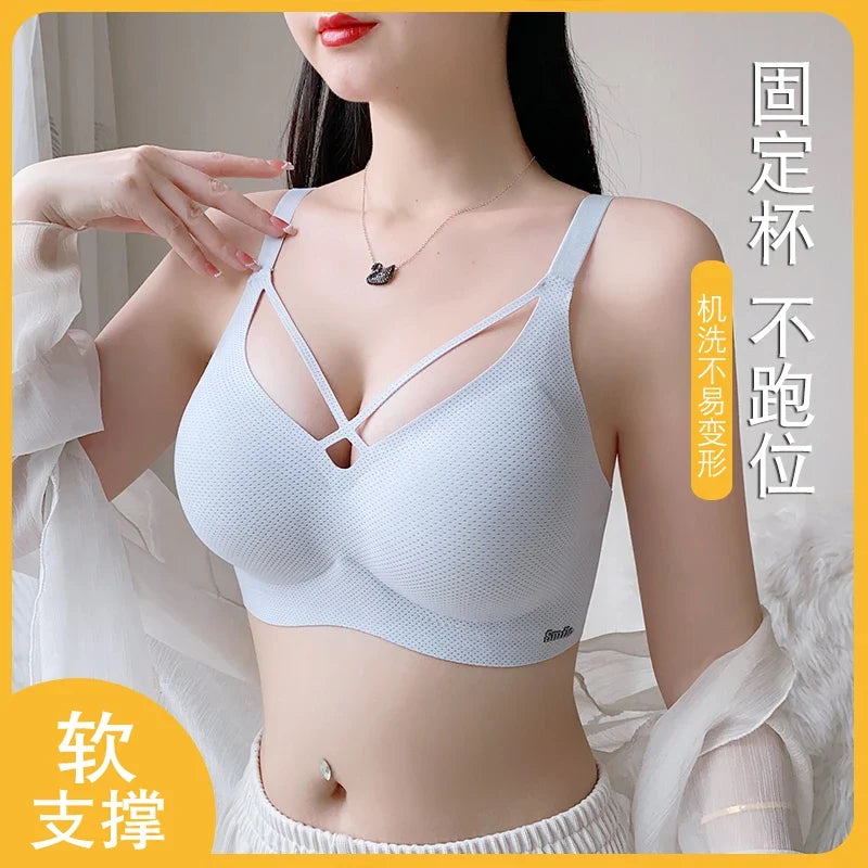 Traceless Half-Fixed Cup Women Underwear Thin Jelly Soft Support Anti Drop Adjustable No Steel Ring Super Soft Solid Color Bras