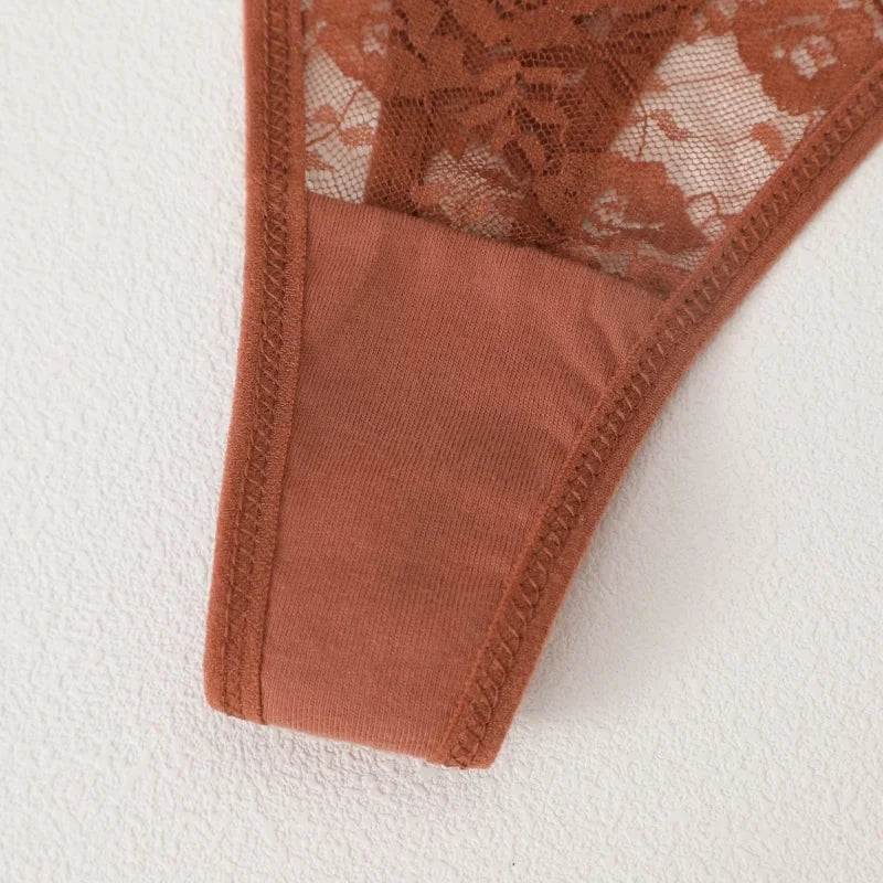 4PCS/Set Women's Underwear Lace Panties Floral Lingerie Woman Panties Sexy Thong G-String Female Pantys Perspective Intimates Ne
