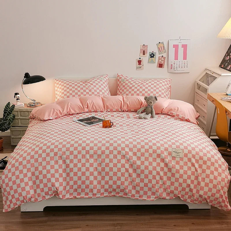 Checkerboard Bedding Comforter Set with Pillowcase bed sheet Single Full Size Bed Linen Duvet Cover Set Queen/King Double Single