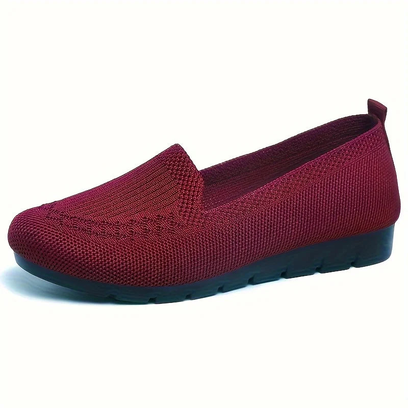 Women's Solid Color Knit Loafers Lightweight Anti Slip Flat Shoes for Casual Wear