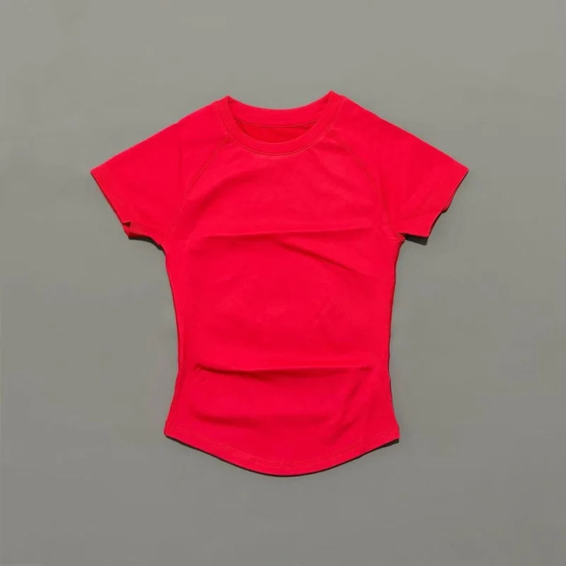 HISTELLO Sports Short Sleeve Top Women Gym Yoga Top Workout Clothes Sports T Shirt Fitness Activewear Running Tight Tops