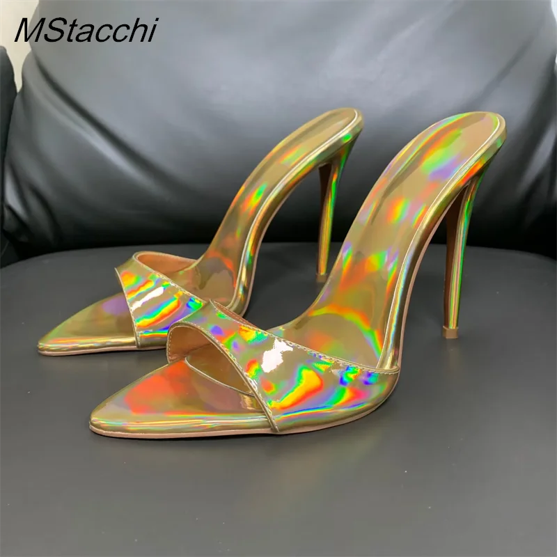 Super-high Heel Slippers Women Shoes Summer Peep Toe Mixed Colors Stiletto Sandals Sexy Party Ladies Shoes Luxury Woman Pumps