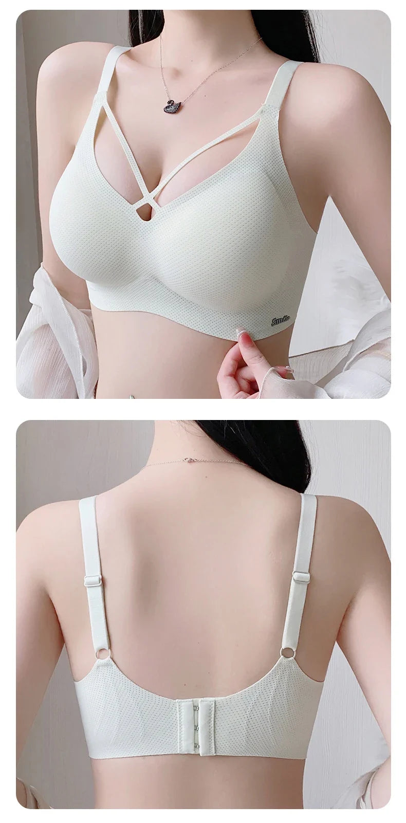 Traceless Half-Fixed Cup Women Underwear Thin Jelly Soft Support Anti Drop Adjustable No Steel Ring Super Soft Solid Color Bras