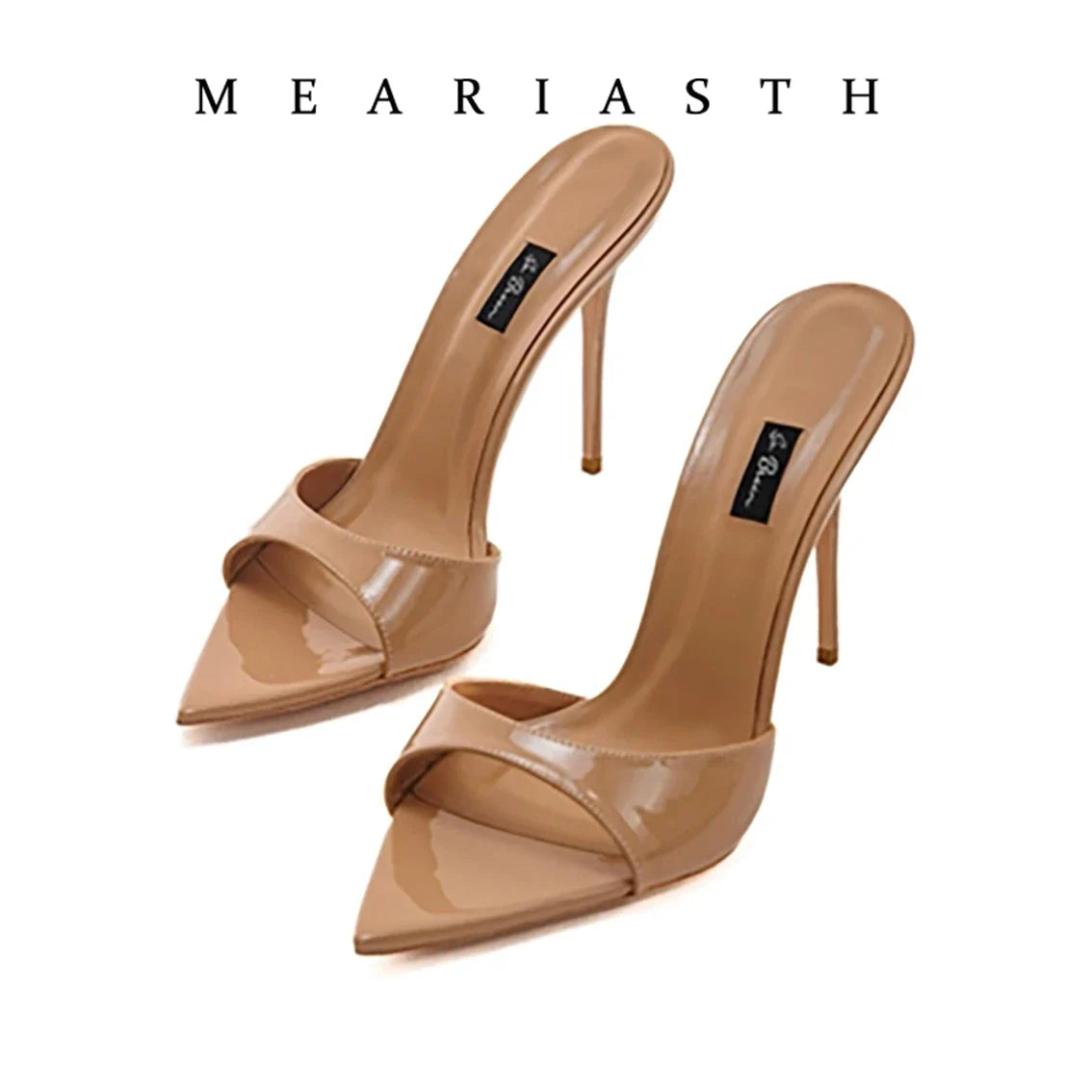 Ladies High-heeled Slippers Shoes Fashion Pointed Sexy Patent Leather Women with Open Toes and Party Wedding Stripper Sandals.