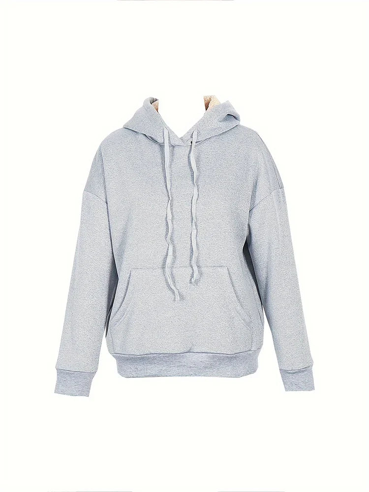 2025 Spring New Women's Solid Colour Warm Sweatshirt Hooded Lace-up Winter Sweatshirt with Pockets For Acrylic Sweaters