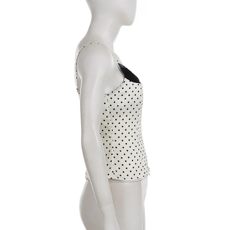 SUCHCUTE Chic Lace Patchwork Polka Dot Camis Tops Elegant Sleeveless Tank Tops Summer Casual Daily Wear Streetwear Camisole 2026