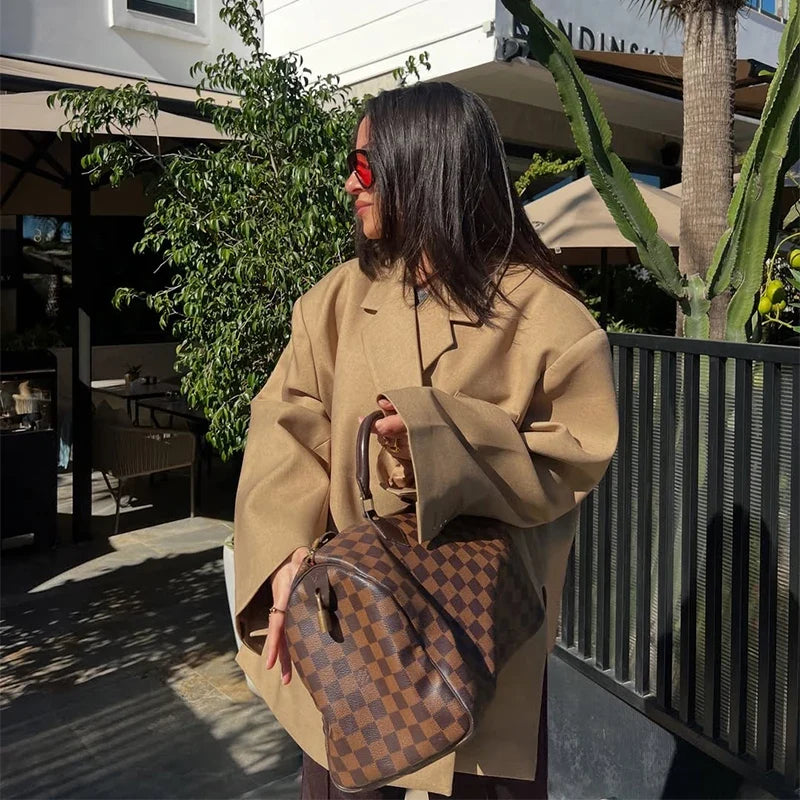 Solid Lapel Blazer Women Coats Fashion Full Sleeve Pocket One Button Jackets 2026 Autumn Daily Office Lady Commute Outwear