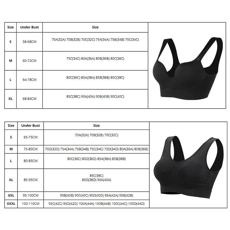 Women Wireless Sports Bra Fitness Running Vest Gym Workout Underwear Padded Tops Bralette Breathable Brassiere Push Up Bras
