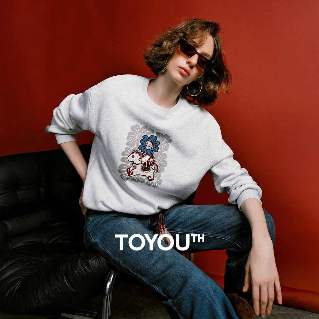 TOYOUTH Mengzhu Daji New Year Co-branded Hoodie for Women 2025 Winter New Pellet Fleece Velvet Loose Year of the Horse Top