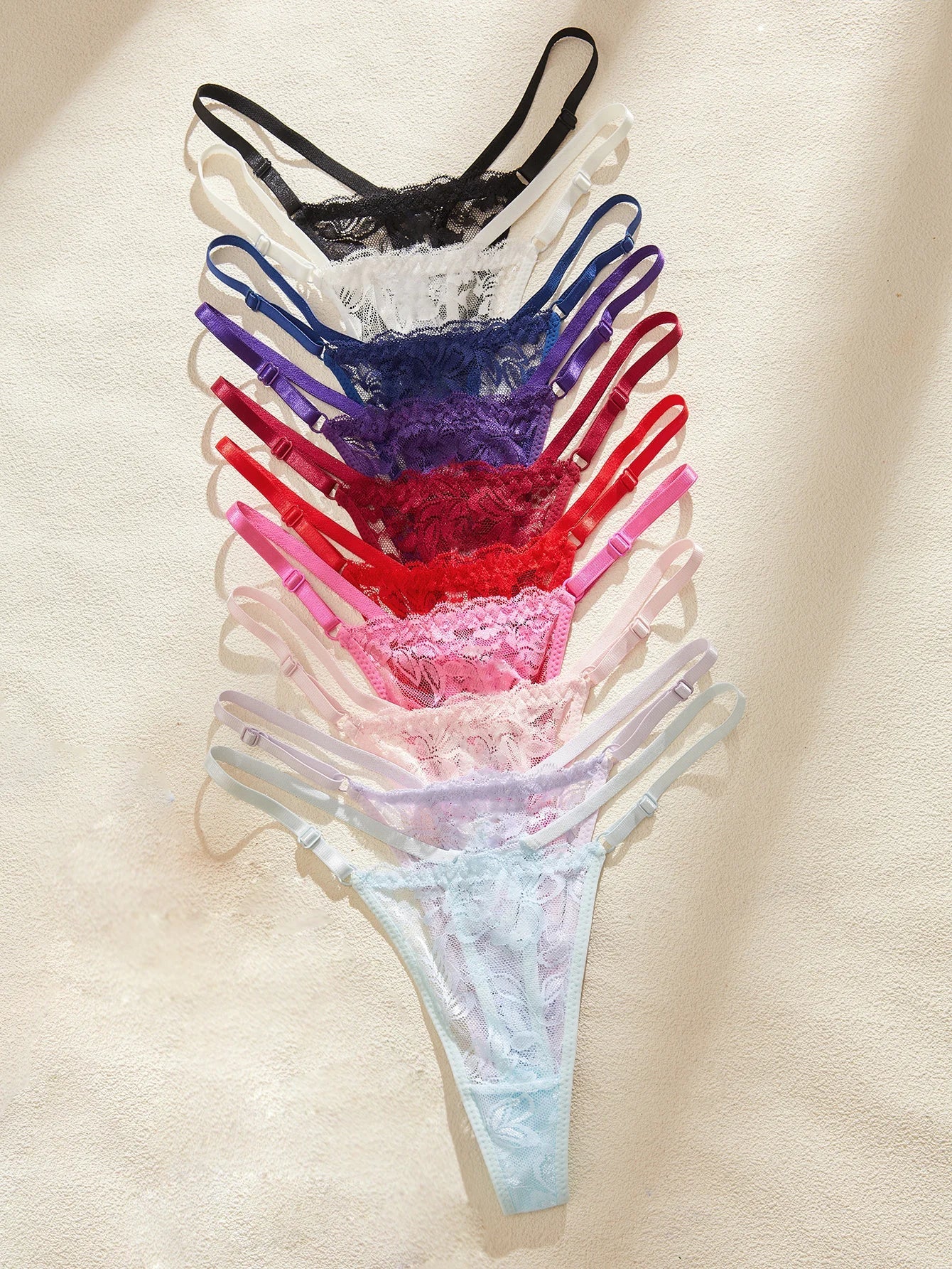 10Pcs/Set Sexy Lace Women Panties Low Waist G‑String Thong Adjustable Waistband Lingerie Underwear