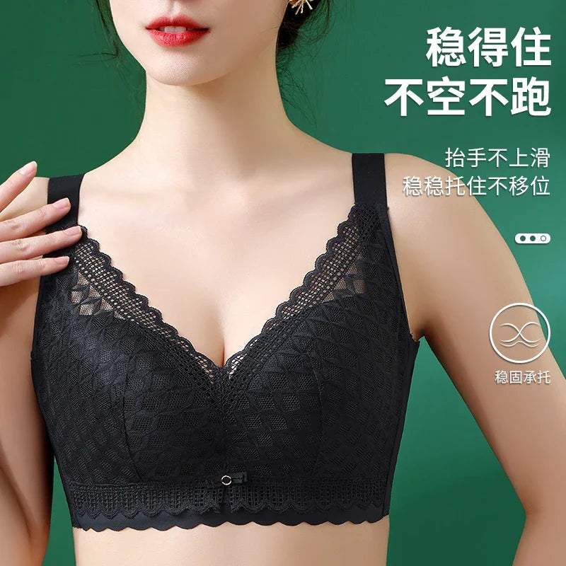 Women's Full Coverage Wire Free Bra Non-Foam Lace Bra Thin Sexy Lace Bra Plus Size 36-46CDE Push Up for Women Thin Latex Bra 46E