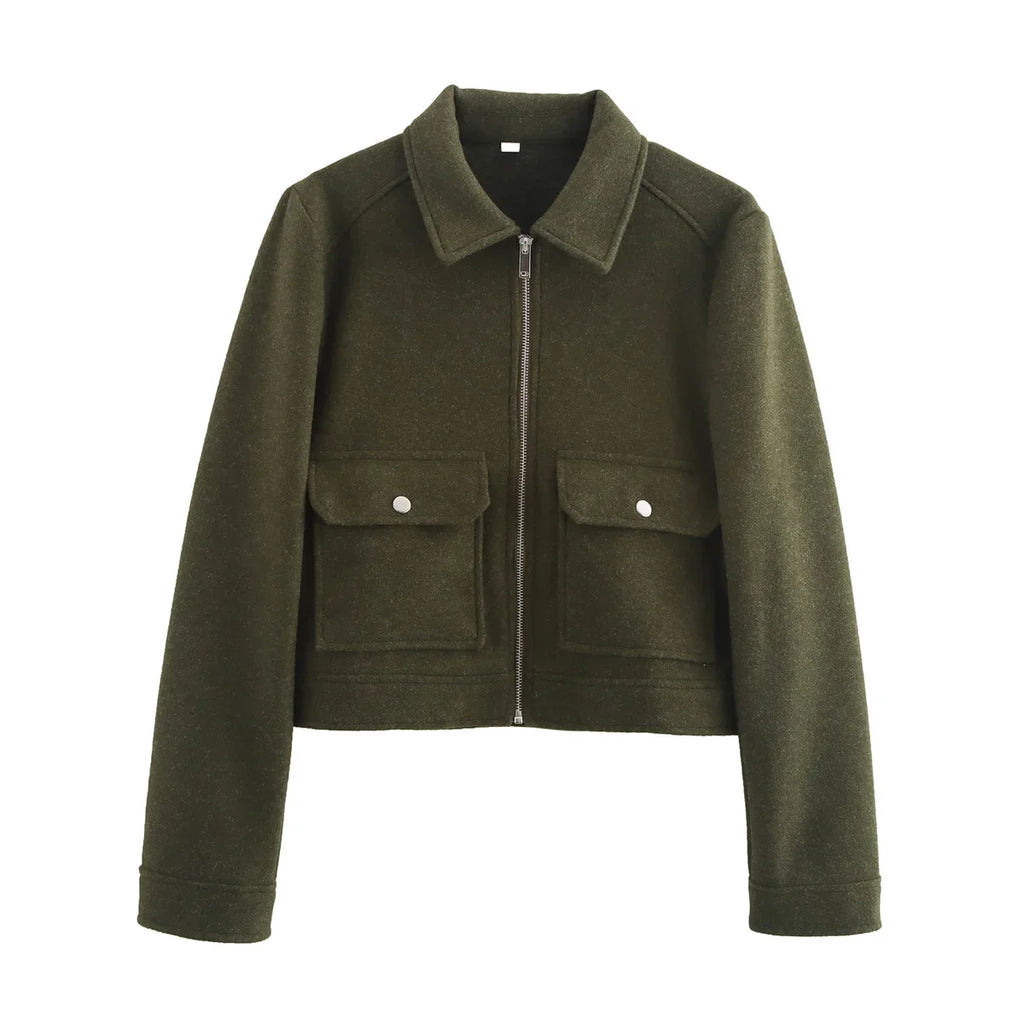 SLTNX Women's Zipper Jacket Coat New Winter Long Sleeve Pocket Outerwear Coat Short Street Elegant Women's Jacket