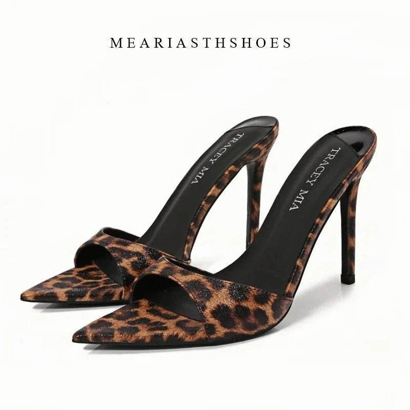 Ladies High-heeled Slippers Shoes Fashion Pointed Sexy Patent Leather Women with Open Toes and Party Wedding Stripper Sandals.