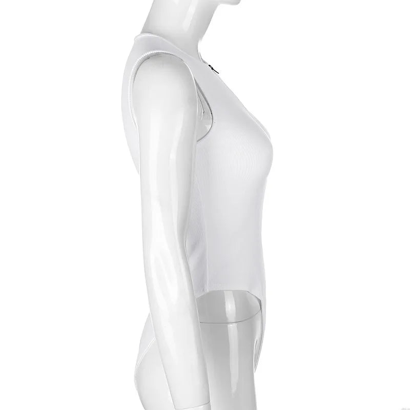 Zipper Bodysuit Sexy Bodysuit Women's Fashion Bodycon Body Basic Top Sleeveless Summer Bodysuit Jumpsuit One Piece