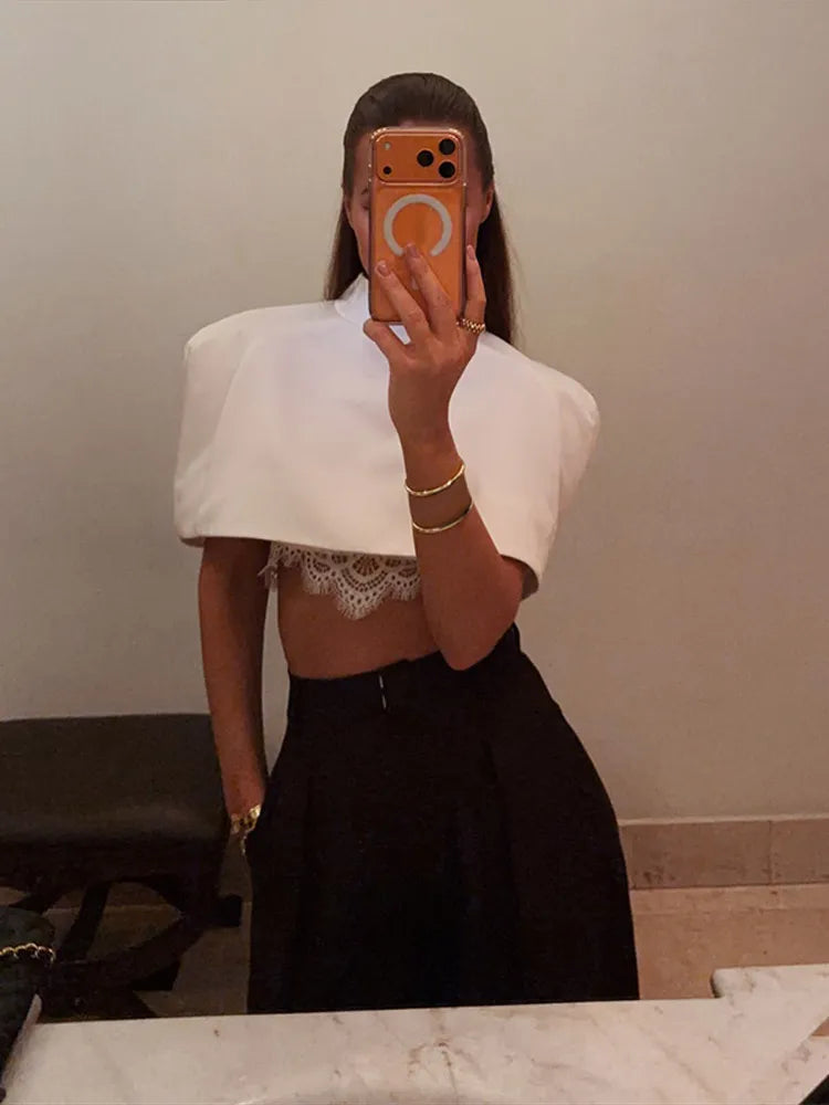 Cropped Women Blazer Zipper Sleeveless Stand Collar Solid Elegant Female Shrugs Top Fashion Casual Party Clothing New 2026