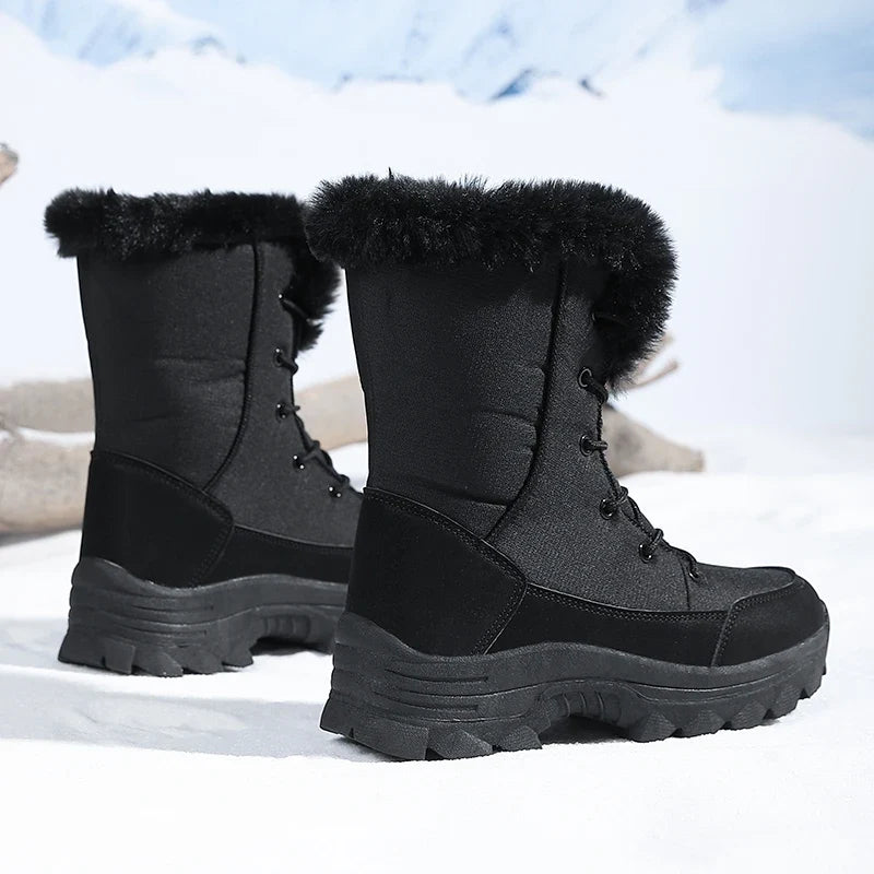 Winter Snow Boots for Women, Waterproof, Non-Slip, Warm, Northeast-Style Large Cotton Shoes, Ski Boots, Fleece-Lined, Thickened, Wear-Resistant, High-Top Cotton Boots