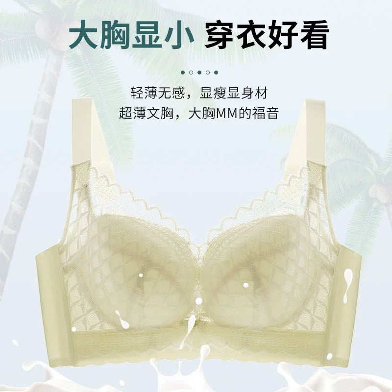 Women's Full Coverage Wire Free Bra Non-Foam Lace Bra Thin Sexy Lace Bra Plus Size 36-46CDE Push Up for Women Thin Latex Bra 46E