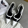 Designer Black White Mixed Color Low Heeled Sandals Women Sexy Pointed Toe Slingbacks Chunky High Heels for Women Elegant Heels