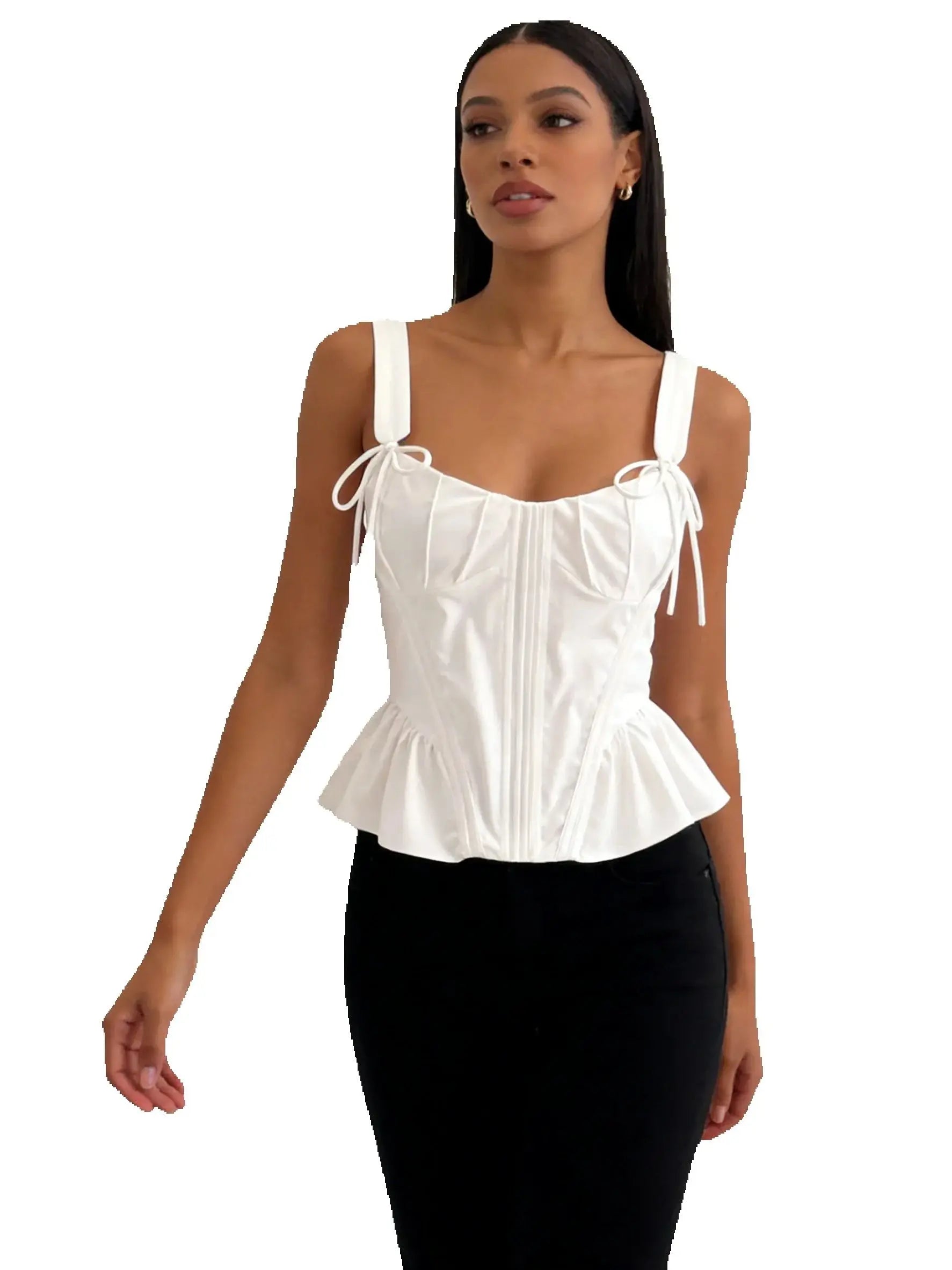 Chu Sau beauty Women New Fashion Sweet Square Collar Tank Top Sexy Backless Chic Fish Bone Cropped Tops Palace Style Corset Top