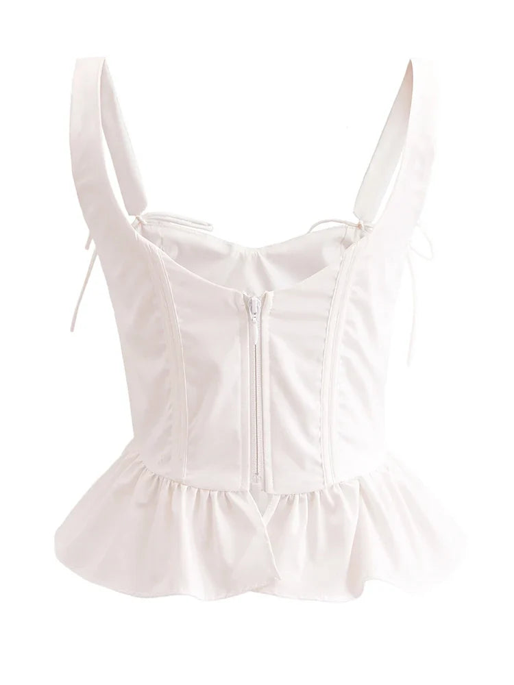 Chu Sau beauty Women New Fashion Sweet Square Collar Tank Top Sexy Backless Chic Fish Bone Cropped Tops Palace Style Corset Top