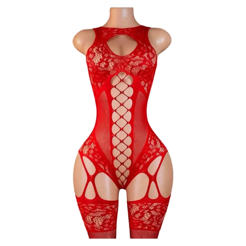 Ultra Hot Crotchless Lingerie Open Bra Erotic Costumes Transparent BodySuits Adults Hanging Neck Bodystockings Fishnet Underwear