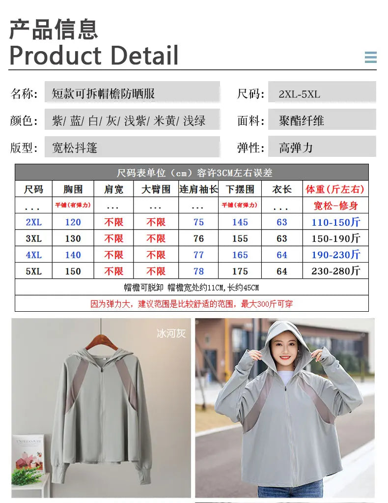 Ice Silk Sun UPF 50+ UV Protection Jacket Big Brim Thin Ice Silk Sun Protection Jackets UV Protection Hooded Windbreaker 4XL 5XL
