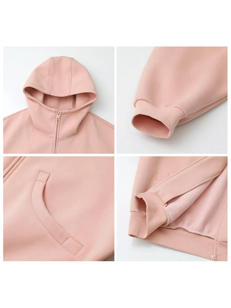CHIC VEN Women Sweatshirts Loose Casual Hooded Long Sleeves with Plush Sweater Double Zipper Oversize Coat Spring Autumn 2026
