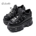 2026 New Punk Style Women Shoes Lace-up Heel Height 6CM Platform Shoes Woman Gothic Ankle Rock Boots Metal Decor Woman Sneakers