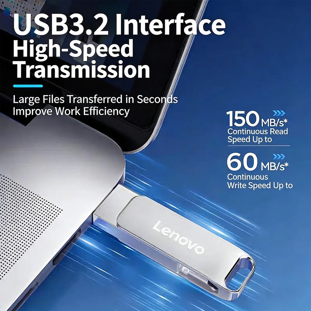 Lenovo OTG Pen Drive 256GB High Speed USB 3.2 Flash Drives Metal Type-C Pendrive 512GB Waterproof Stick For Phone Computer