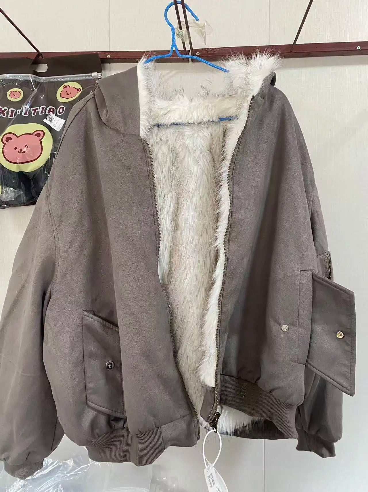 Winter American Retro Fur Coat Women Padded Hooded Cotton-Padded Jacket Plush Casual Street Gothic Harajuku Oversize Coat