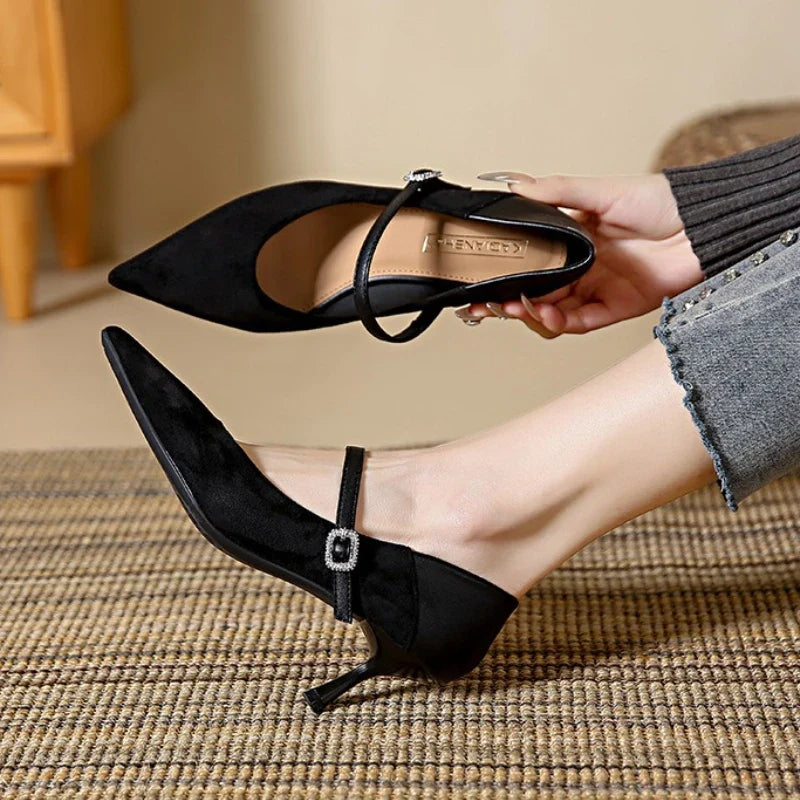 Pointed Toe Leopard Sexy Heels Women Elegant Thin High Heel Designer Pumps Dress Shoes Fashion Buckle Shallow Zapatos De Mujer