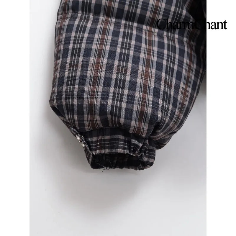 CharmChant Stand-Collar Plaid Puffer Jacket for Women Winter 2025 Padding Coat Female New in Coats Warm  Check Outerwears Parkas
