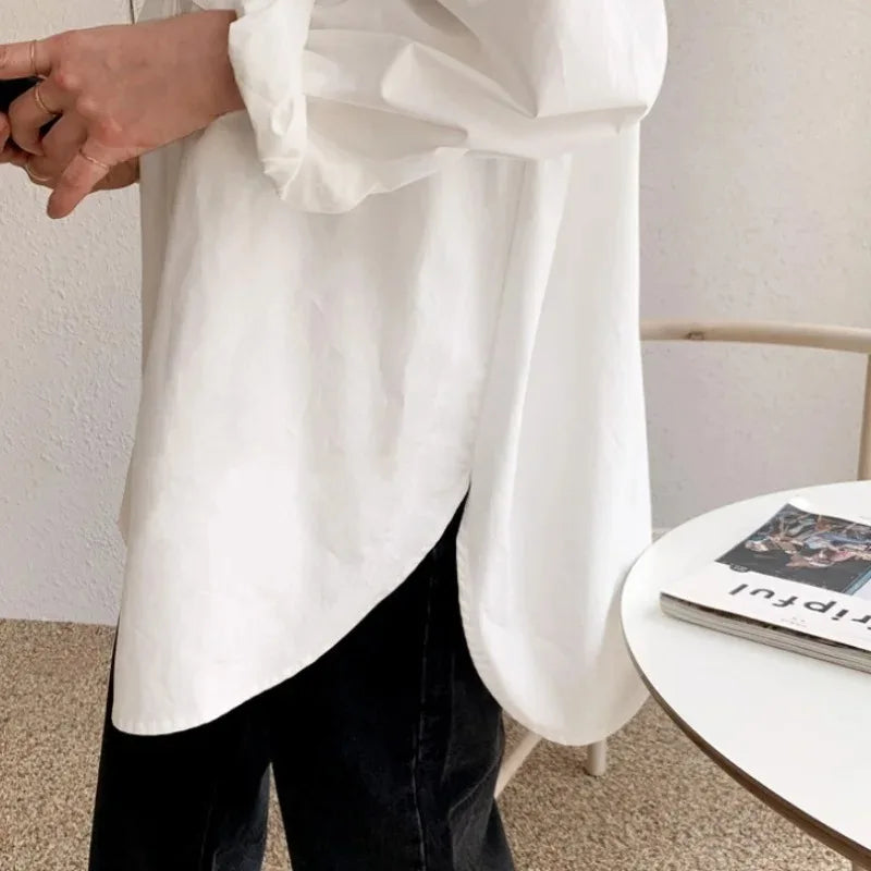 White long-sleeved shirt women loose everything with the new autumn Korean version of the design sense of minority top