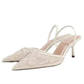 Sexy Pointed Toe Mesh Embroider High Heels for ladies Elegant String Bead pumps Summer Luxury Designer Shoe Brown Heeled Sandals