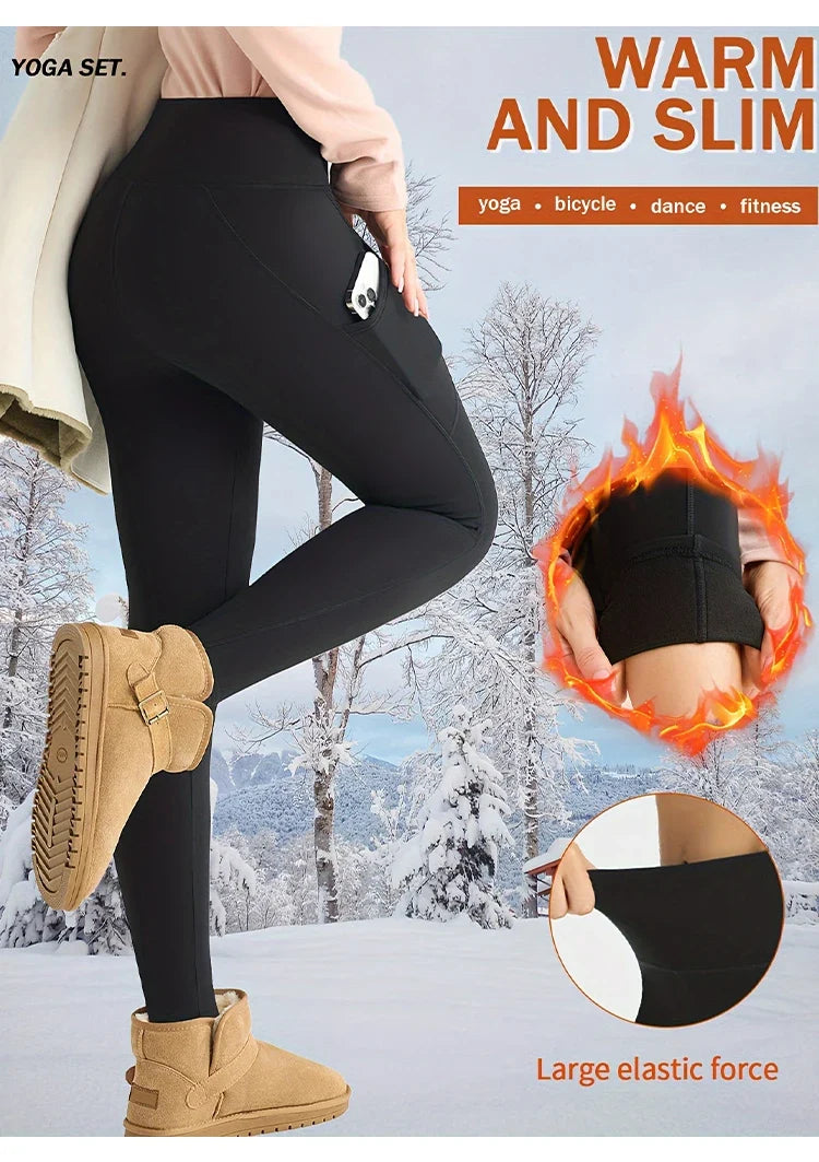 Plush soft Warm Cozy Leggings For Women Solid Color High Waist elastic Skinny Long Pants Perfect For Winter Sports Leisure Wear