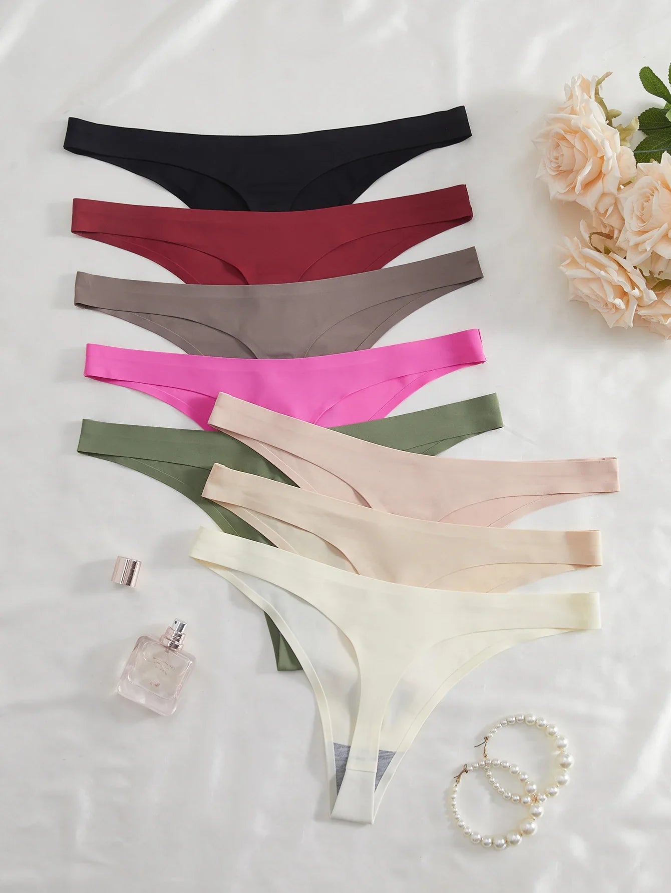 8PCS Seamless Thong for Women Solid Underwear Love Print Lettering Soft Panties Thin Lingerie
