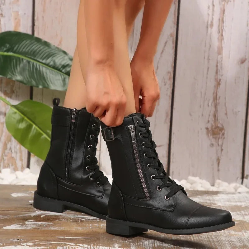 Plus Size Autumn New European and American Flat Low Heel Short Boots Roman Zip Boots for Women