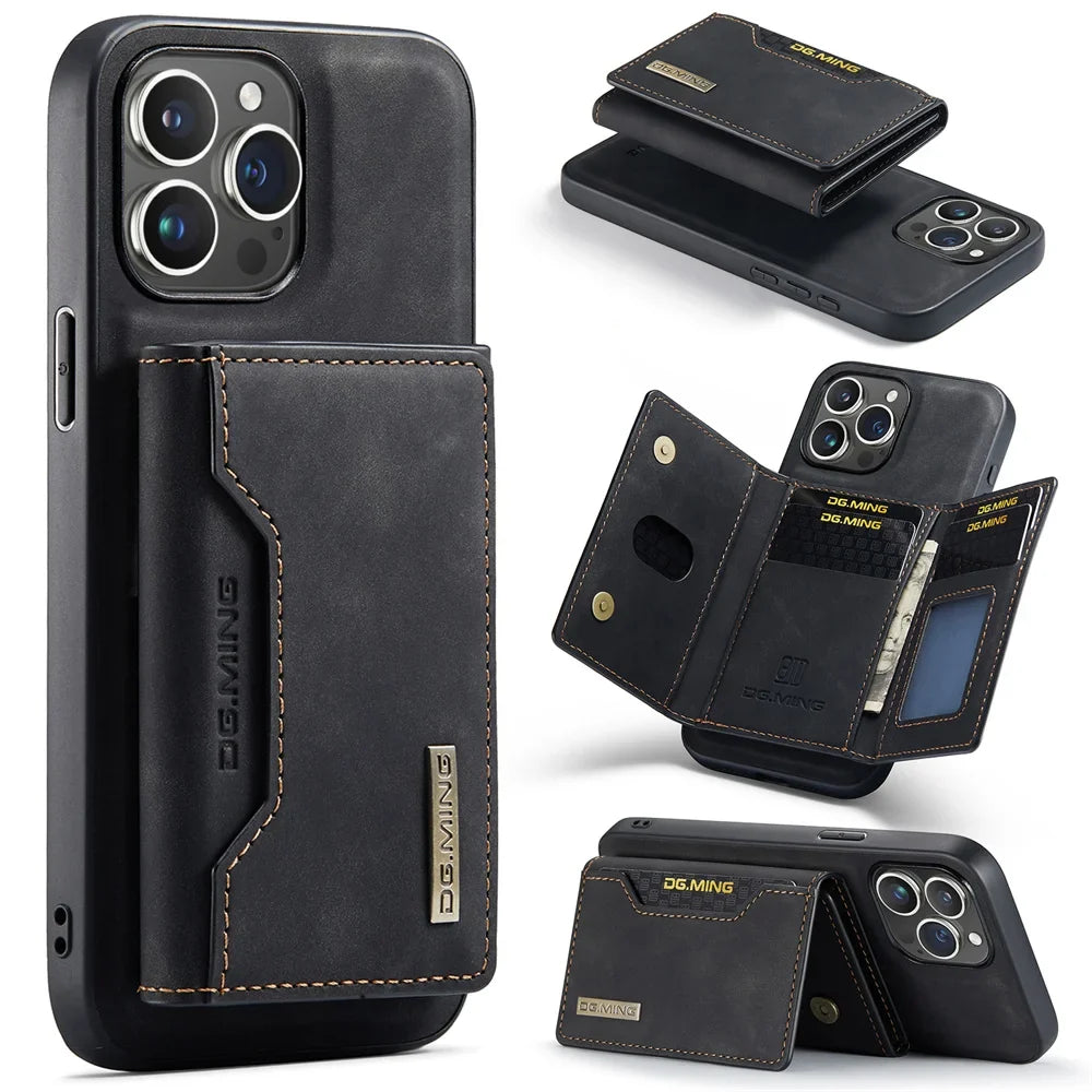 2 In 1 Case For iPhone 16 15 14 13 12 11 Pro Max Plus XS Max XR 8 Plus SE 2022 Wallet Magnetic Leather Card Holder Pocket Cover