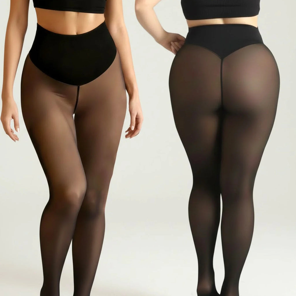 One Seam Fleece Lined Tights Shaping Thermal Leggings Compression Band Translucent Pantyhose Sheer Fleece Leggings Plus Size
