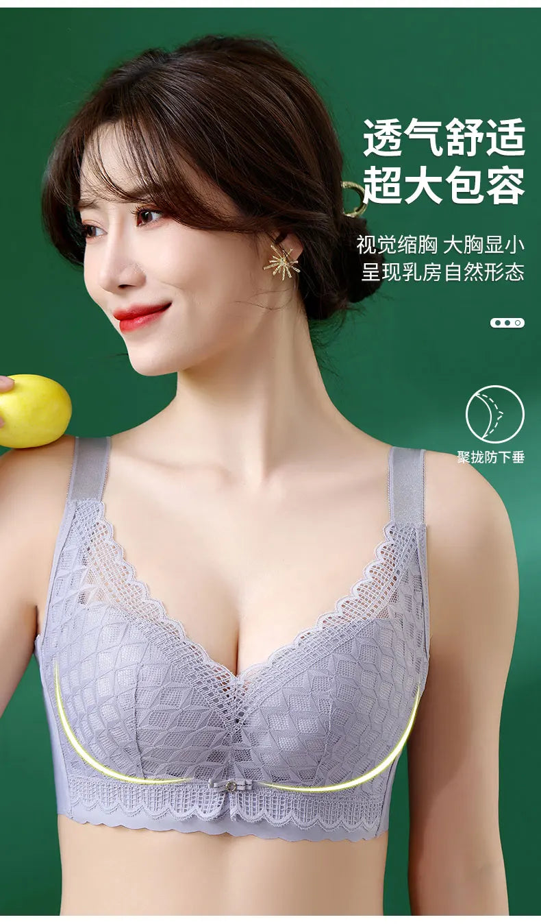 Women's Full Coverage Wire Free Bra Non-Foam Lace Bra Thin Sexy Lace Bra Plus Size 36-46CDE Push Up for Women Thin Latex Bra 46E