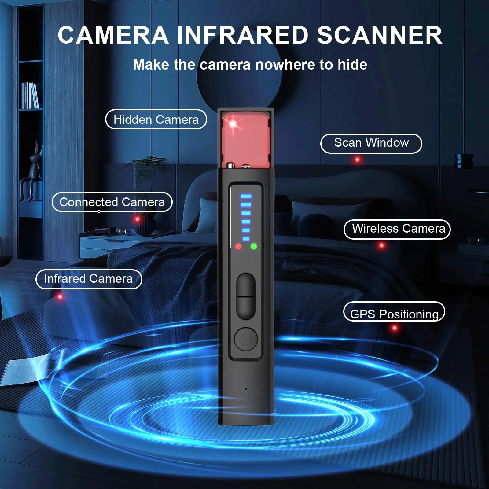 6-in-1 Anti-Spy Hidden Camera Detector GPS Tracker Finder RF Signal Eavesdropping Device Scanner for Hotel Travel Privacy