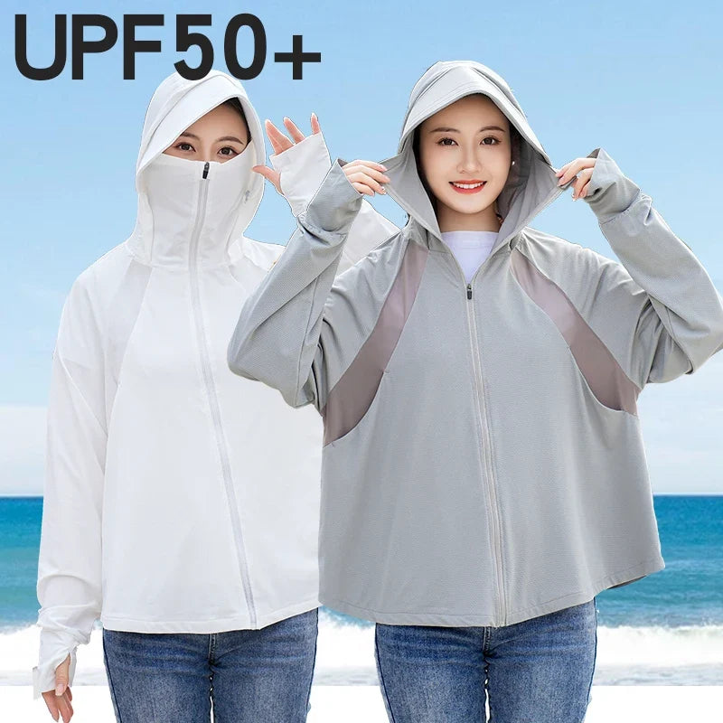 UV Protection Hooded Windbreaker Ice Silk Sun UPF 50+ UV Protection Jacket Big Brim Thin Ice Silk Sun Protection Jackets 4XL 5XL