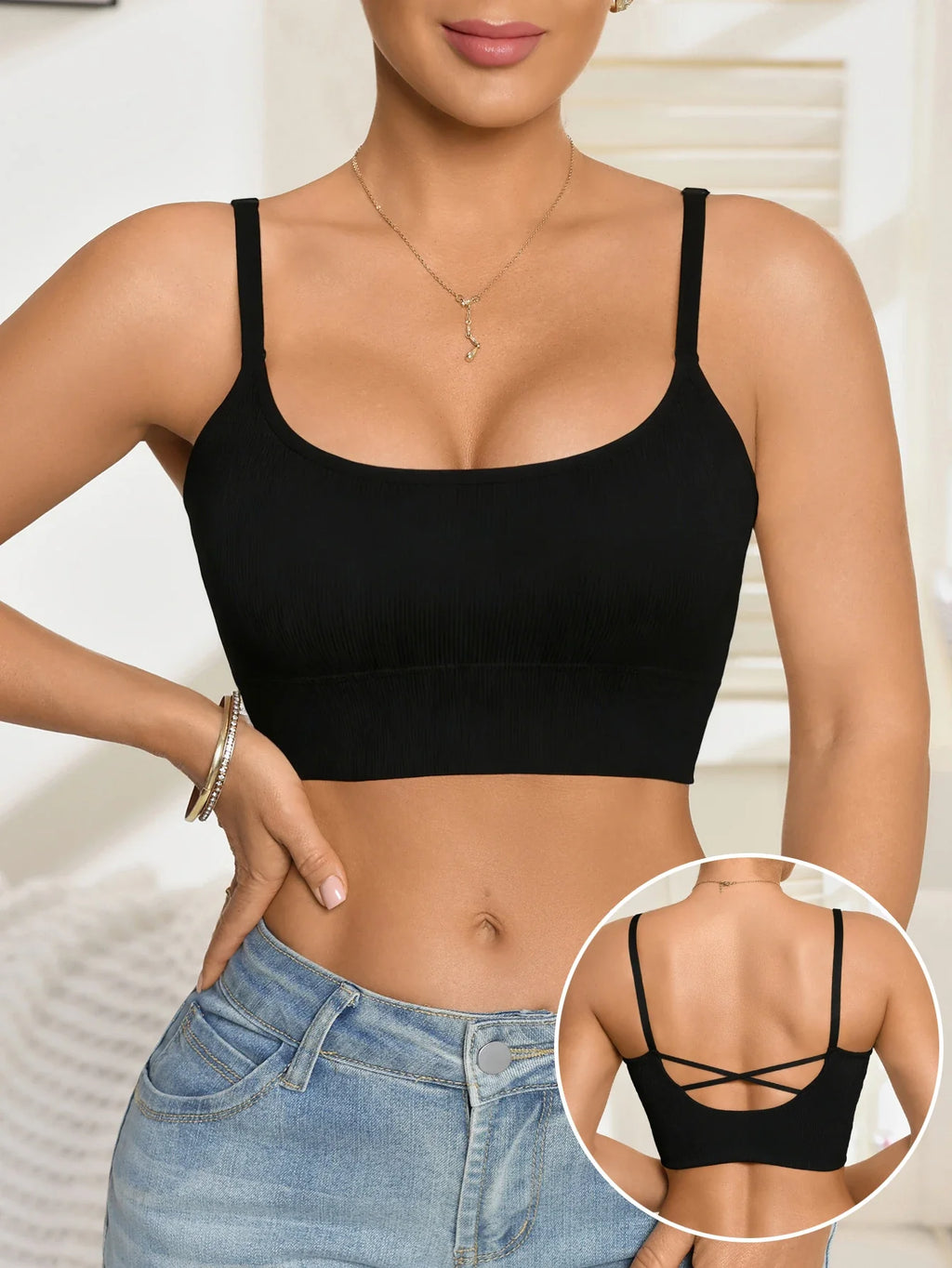Women's Cropped Padded Camisole Tank Top Solid Korean Sleeveless Tank Top Beauty Underwear