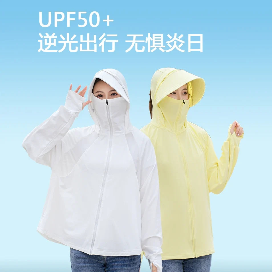 UV Protection Hooded Windbreaker Ice Silk Sun UPF 50+ UV Protection Jacket Big Brim Thin Ice Silk Sun Protection Jackets 4XL 5XL