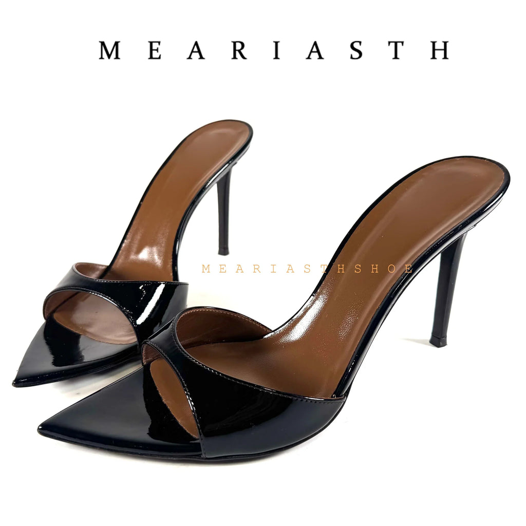 Ladies High-heeled Slippers Shoes Fashion Pointed Sexy Patent Leather Women with Open Toes and Party Wedding Stripper Sandals.